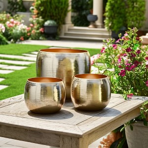 Modern Metal Plant Pots Perfect for Indoor and Outdoor - Stunning Accent  for Garden, Patio, and Living Room Decor - Set of 3, 11", 10", 8", Gold :  Target