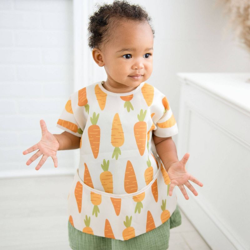 Neat Solutions Water-Resistant Toddler Short Sleeve Coverall Bib - Carrot, 3 of 12
