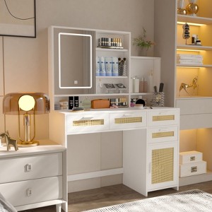 NicBex Vanity Desk with Mirror Vanity Table with Sliding Mirror, 4 Drawers, Makeup Vanity with Storage Cabinet, 6 open Shelves for Bedroom - 1 of 4