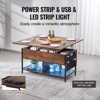 VEVOR Lift Top Coffee Table, 39.4 in Rectangle Coffee Table, Flipable Coffee Table with Power Strip & USB & Ambient Lighting for Living Room, Brown - 3 of 4