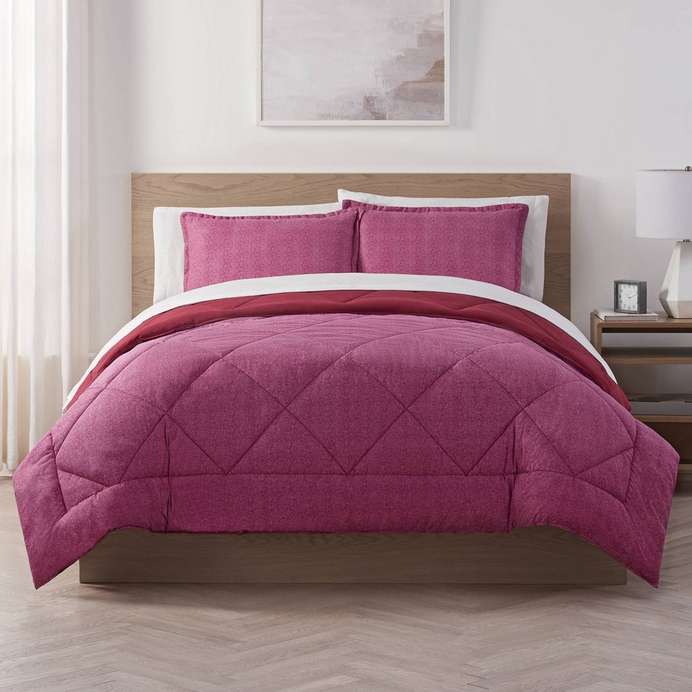 Photos - Duvet Serta 7pc Queen Supersoft Bed in a Bag Reversible Comforter Set Maroon: Po 