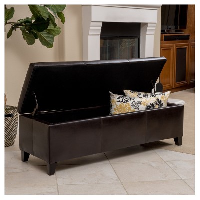Dark Brown Faux Leather Upholstered Storage Ottoman Bench
