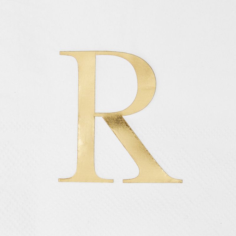 Sparkle and Bash 100 Pack Gold Foil Initial Letter R White Monogrammed Paper Napkins for Wedding Reception, Table Decorations, 4 x 8 In, 3 of 9