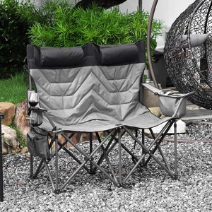 TackView Heavy Duty Oversized Camping Chair for 2 Person, Folding Outdoor Chair with Cooler Pouch, Quad Lumbar Support & Cup Holder for Adults, Gray - 1 of 4