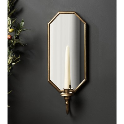 Gold Antique Mirrored Wall Sconce with Candlestick Holder