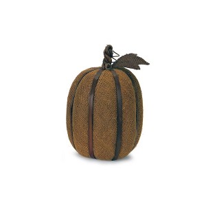 Melrose 12" Burnt Orange Autumn Harvest Burlap Pumpkin with Bamboo Ribs Autumn Decoration - 1 of 1