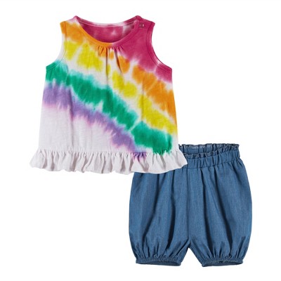 Image of Andy & Evan Infant Girls Rainbow Short Set. White, Size 6-9 Months.
