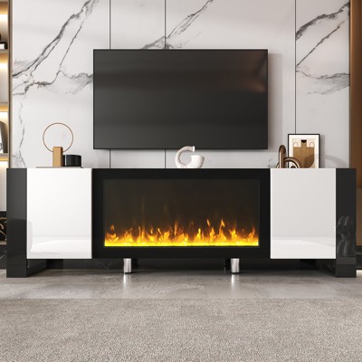 68" Fireplace TV Stand for TVs UP to 78", Electric Fireplace Media Entertainment Center, Modern TV Console Table with Storage for Living Room