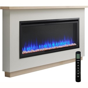 SimpliFire 50 Inch Allusion Platinum Electric Wall Fireplace with Mantel Build-Out-Kit - 1 of 4