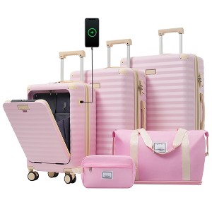 JANSNO 5-Piece Luggage Sets with Spinner Wheels, TSA Lock, USB Port, Cup Holder, Duffel & Toiletry Bags - 1 of 4