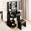 Vanity Desk Set, Cabinet Vanity Table + Cushioned Stool, Extra Large Touch Control Sliding LED Mirror, Tri-color Switching, Brightness Adjustable - 4 of 4
