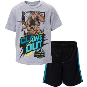 Jurassic World Dinosaur Athletic Graphic T-Shirt Mesh Shorts Outfit Set Toddler - 1 of 4