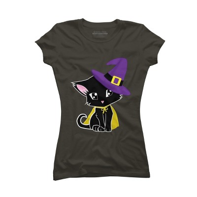 Junior's Design By Humans Halloween Cat By AdrianaOliveira T-Shirt