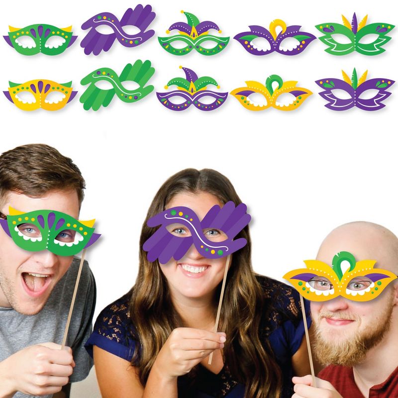 Big Dot of Happiness Colorful Mardi Gras Mask Glasses - Paper Card Stock Masquerade Party Photo Booth Props Kit - 10 Count, 2 of 8