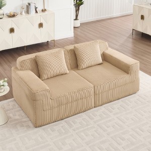 2-Seat Corduroy Modular Boneless Loveseat Sofa Couch with Throw Pillows and No Assembly Needed - 1 of 4