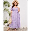 BLUEMING Summer Maxi Dress for Plus Size Women Tie Wasit Surplice Dress Flutter Sleeve A-Line Dress - 4 of 4
