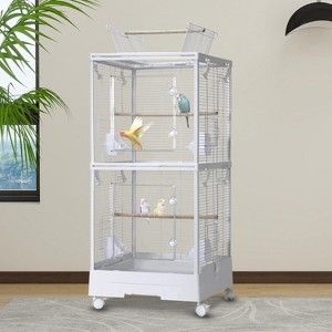 Small Bird Cage with Wheels, 3-in-1 Cage with Dividable Section, Play Stand, Clear Panels, Easy Clean Tray - 1 of 4