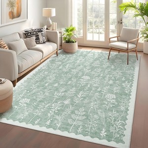 Botanical Washable Area Rug Modern Bird Pattern Rug Soft Non-Slip Low Pile Rugs for Living Room Bedroom - 1 of 4