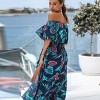 Women's Green & Orange Tropical Floral Off-Shoulder Flounce Bodice Maxi Dress - Cupshe - 2 of 4