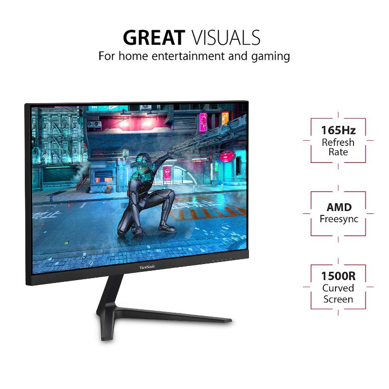 ViewSonic VX2418C 24 Inch 1080p 1ms 165Hz Curved Gaming Monitor with AMD FreeSync Premium, Eye Care, HDMI and DisplayPort, 3 of 9