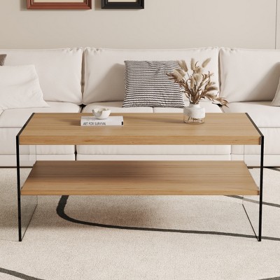 Vynxaria Double layered rectangular and broad is made of wood with wooden stickers coffee table