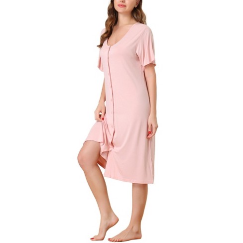 Women's Sleepwear Soft Button with Pockets Short Sleeve Lounge Nightgown