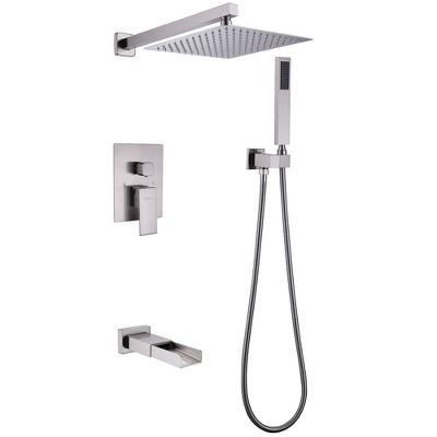 Waterfall Spout Single Handle 3-Spray Square High Pressure Tub and Shower Faucet (Valve Included)