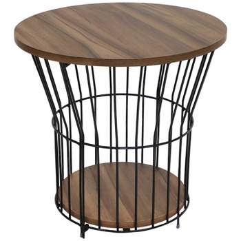 Sunnydaze Indoor Steel Wire Pedestal End Table with MDF Pull-Open Tabletop - 17.25" H
