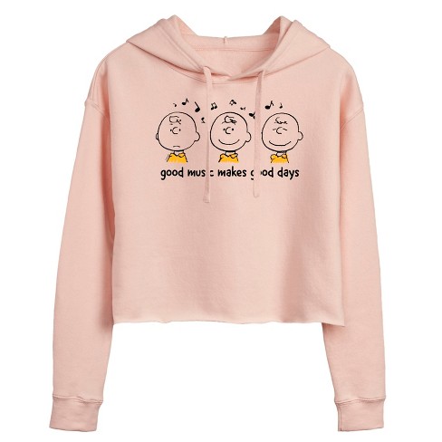 Women's - Peanuts - Charlie Brown Good Music Good Days Cropped Graphic Hoodie - image 1 of 4