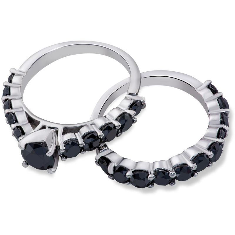 Pompeii3 2 ct Black Diamond Engagement & Wedding Ring Set 14K White Gold, 2 of 4