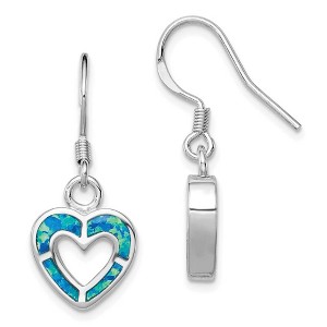 Black Bow Jewelry 10mm Blue Inlay Created Opal Heart Dangle Earrings in Sterling Silver - 1 of 4