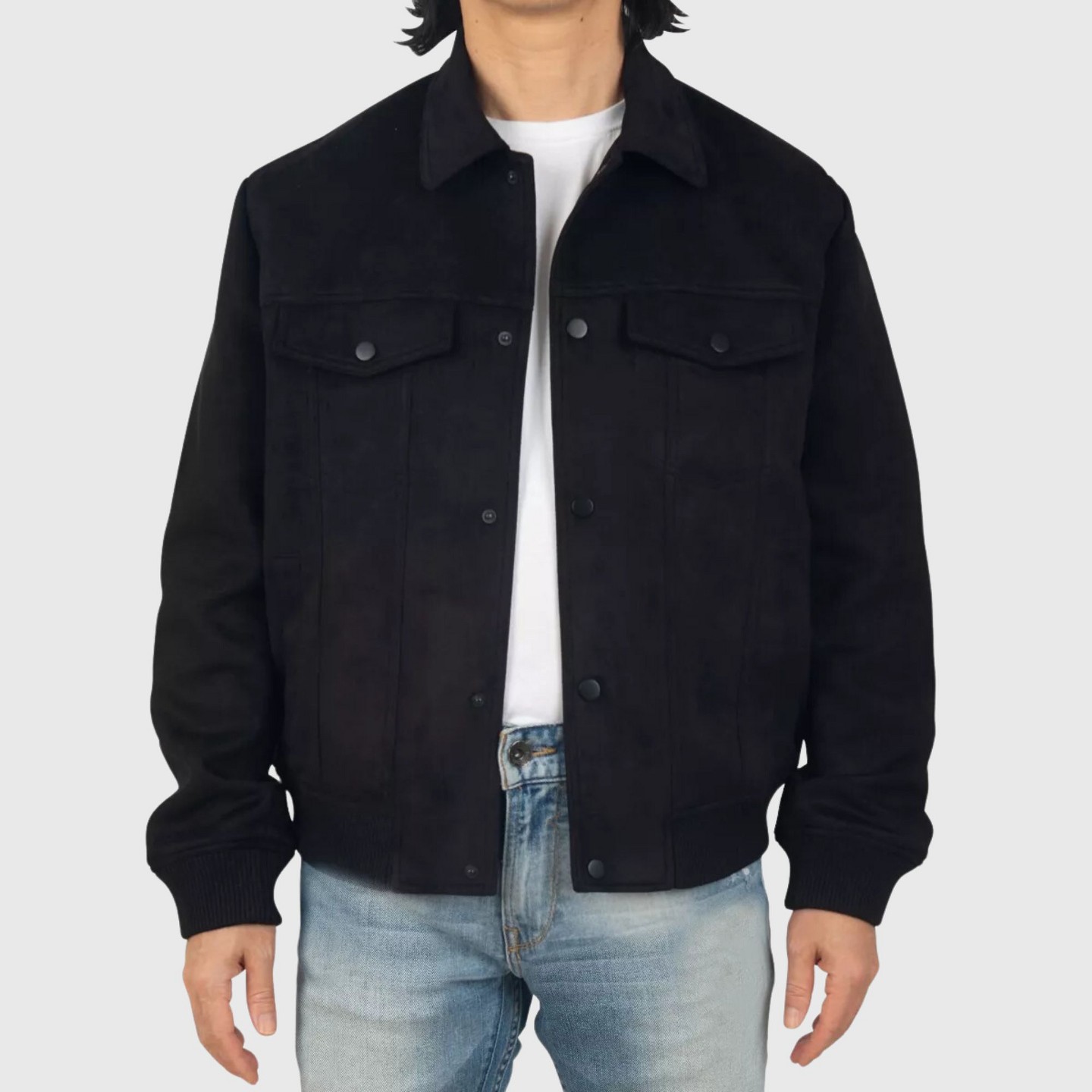 Мужская куртка Alpine Swiss Blake Vegan Suede Bomber Jacket – Lightweight Slim Fit Casual Softshell Coat with 5 Pockets BLK 2XL — фото 1