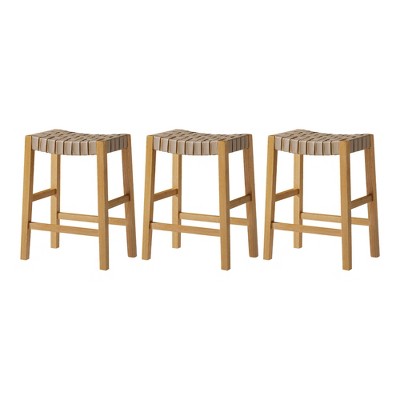 Maven Lane Emerson Backless Saddle Kitchen Stool in Vegan Leather Seat, Set of 3