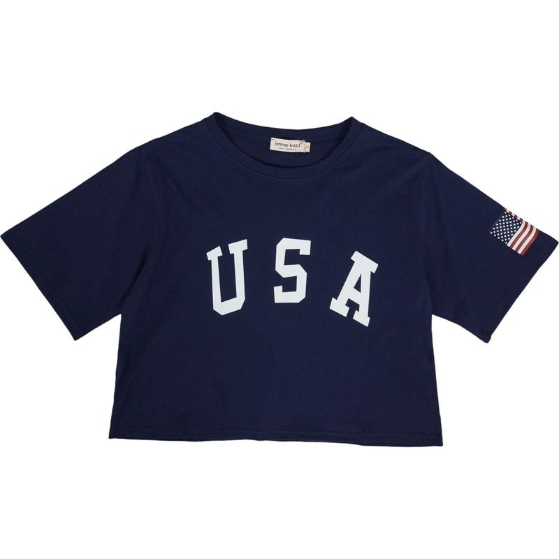 Anna-Kaci Women's Letter Print Crop Top Short Sleeve July 4th USA Flag T-Shirt, 2 of 6