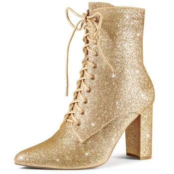 Perphy Women's Glitter Pointed Toe Block Heel Ankle Boots
