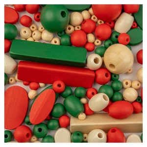 John Bead Craft Wood Beads Bag with 5m Elastic Nylon Cords Dark Green/Red/Natural 90g - 1 of 4
