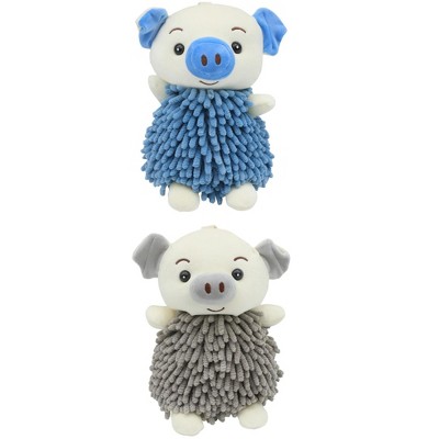 REGALWOVEN Bathroom Kitchen Cute Cartoon Piggy Chenille Soft Absorbent Hand Towel 2 Packs 7" x 11"