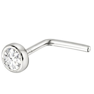 Jewelry Avalanche 22G 14K Gold Bezel-set Moissanite L-shape Nose Stud - 1 of 4