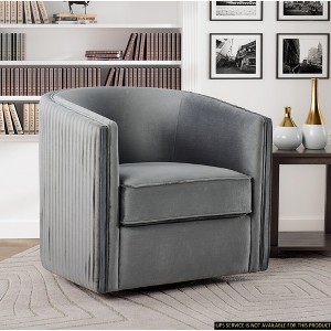 Classic Velvet Upholstery 360 Degree Swivel Accent Chair with Pleated Detail and Tuxedo Arms - 1 of 4