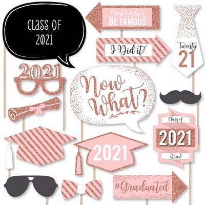 Big Dot of Happiness Rose Gold - 2021 Graduation Party Photo Booth Props Kit - 20 Count