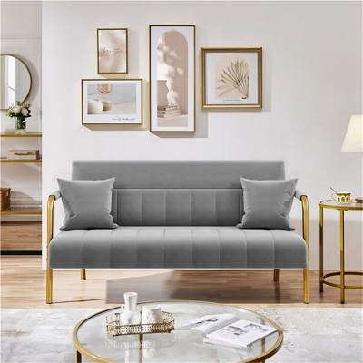 56.5'' W Modern Upholstered Sofa Couch with 2 Pillows, Light Gray