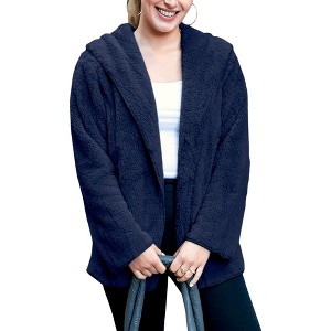 Anna-Kaci Women's Fluffy Fleece Teddy Faux Fur Coat Jacket with Hoodie - 1 of 4