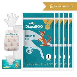 DiapaROO 5 in 1 Diaper Travel Kit, Super Soft & Leak Proof, Includes Wipes Gloves Sack Changing Pad, 5-Packs - 1 of 4