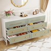 Resenkos Modern Rattan 6 Drawer Dresser for Bedroom, 55 inch Long Double Dresser Chest of Drawers, White and Green - 2 of 4