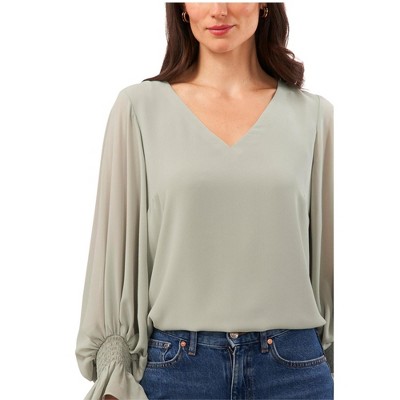 Vince Camuto Womens Solid V-Neck Pullover Blouse