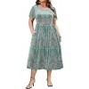 Zeagoo Women Plus Size Short Sleeve Dress Loose Summer Casual A-Line Flowy Midi Dresses with Pockets Blue-Floral 5X - 2 of 4