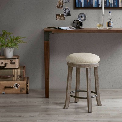 Rustic Gray Wood Swivel Counter Height Barstool with Metal Footrest