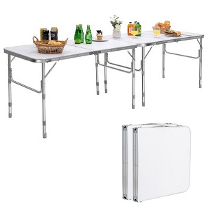 Costway 2PCS Folding Tables 8FT Height Adjustable Aluminum Picnic Table w/ Carrying Handle - 1 of 4