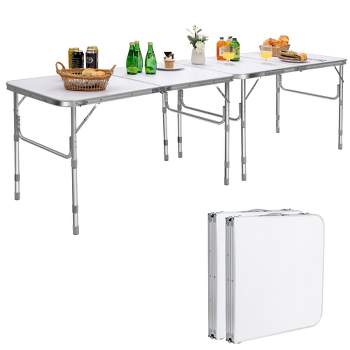 Costway 2PCS Folding Tables 8FT Height Adjustable Aluminum Picnic Table w/ Carrying Handle