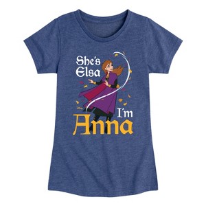 Girls' - Frozen 2 - She's Elsa, I'm Anna Fitted Short Sleeve Graphic T-Shirt - 1 of 4